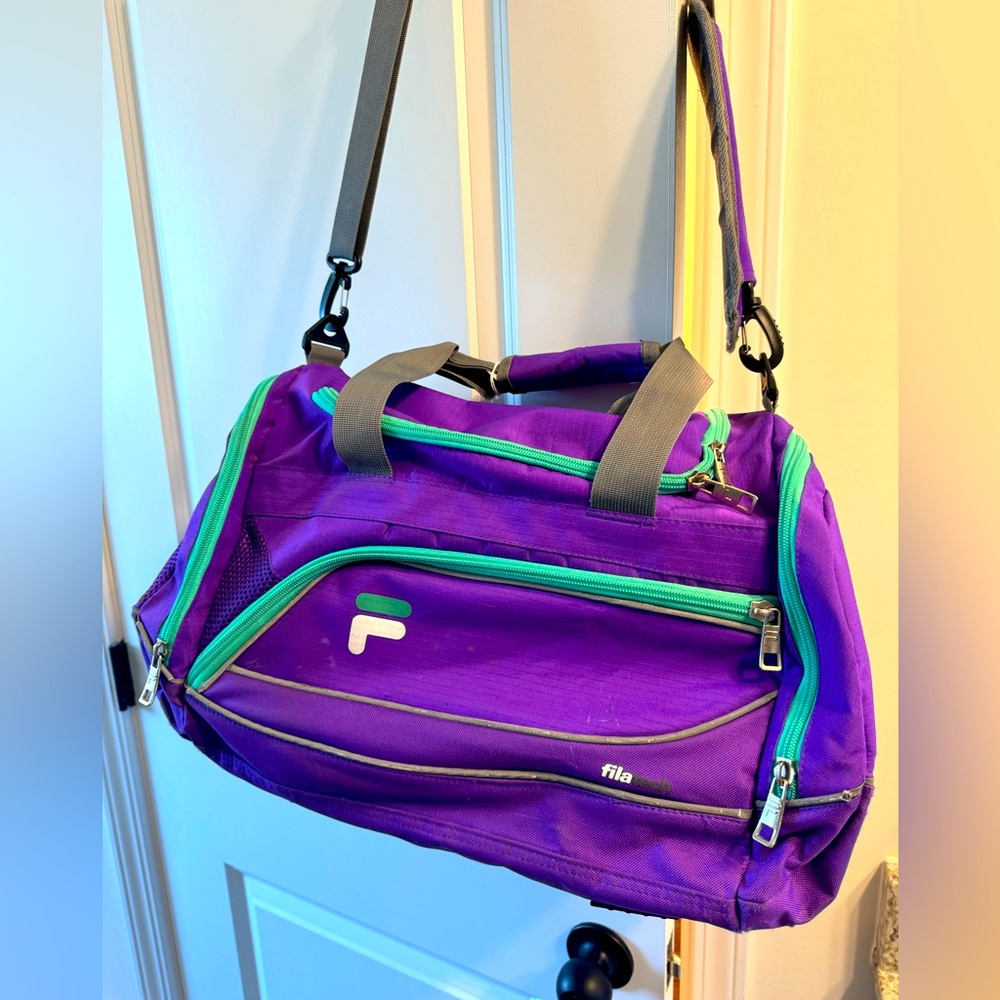 Fila Purple Messenger / Duffel Bag with Teal Accents